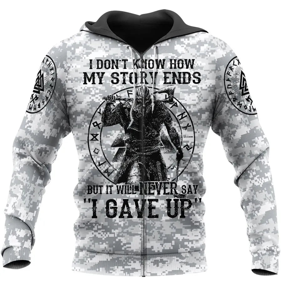 Viking Hoodie – Valknut Rune – Warrior Never Give Up