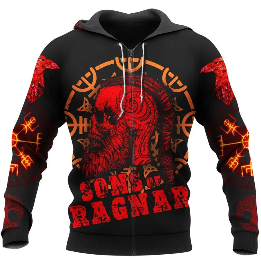 Viking Hoodies – Sons of Ragnar – Norse Rune Raven Skull