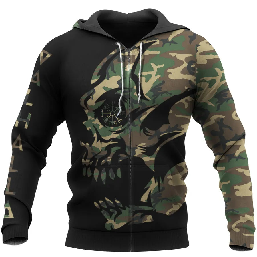 Viking Hoodies – Skull Vegvisir Viking Compass Design