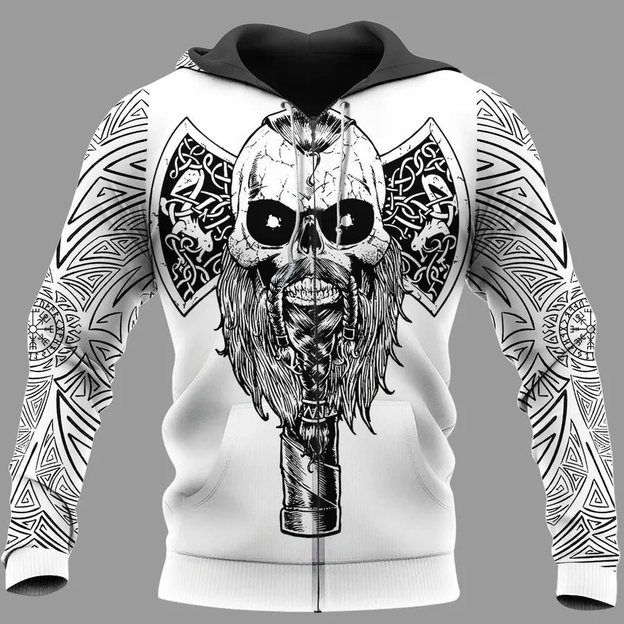 Viking Hoodie – Skulls Hoodie – Norse Viking Axe Power