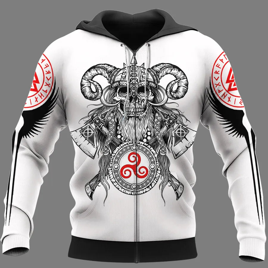 Hoodie Viking – Viking Skull with Beard – Triple Horn Emblem