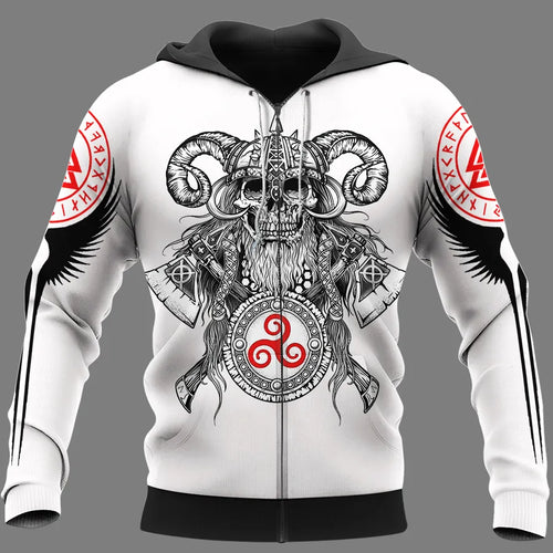 Hoodie Viking – Viking Skull with Beard – Triple Horn Emblem
