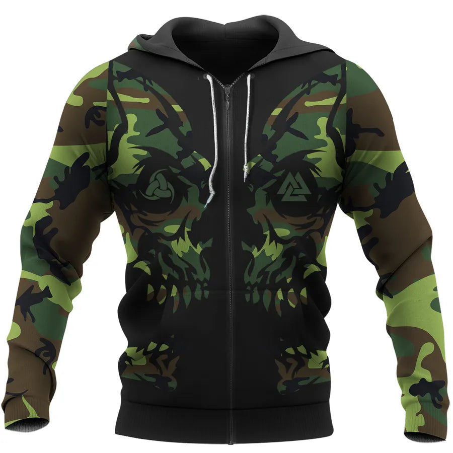 Viking Hoodie – Viking Skull Art – Triple Horn – Valknut Art Power