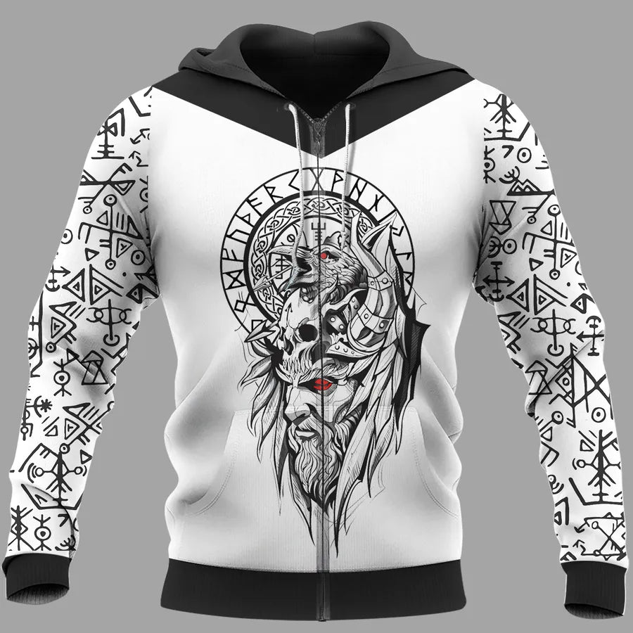 Viking Hoodie And Viking Compass Hoodie With Odin Raven Design
