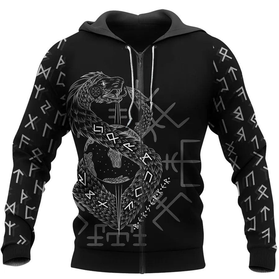 Viking Hoodie Featuring Jormungandr Son Of Loki Legendary Serpent Style