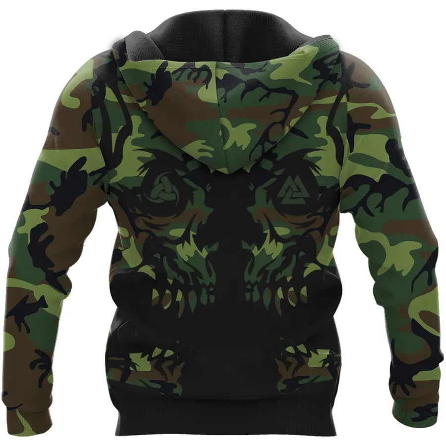 Viking Hoodie – Viking Skull Art – Triple Horn – Valknut Art Power