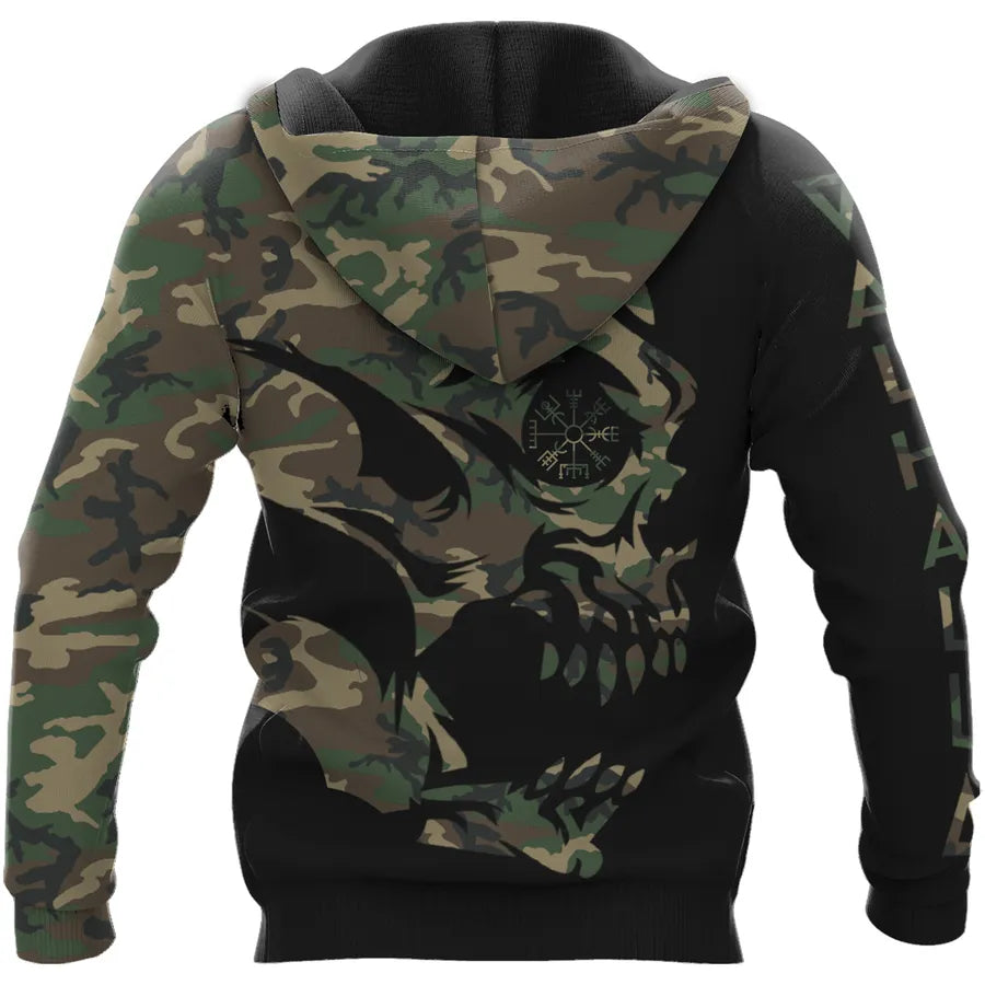 Viking Hoodies – Skull Vegvisir Viking Compass Design