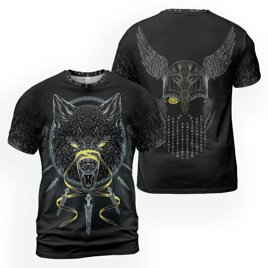 Bold Viking T-Shirt Fenrir Symbol and Odin Power