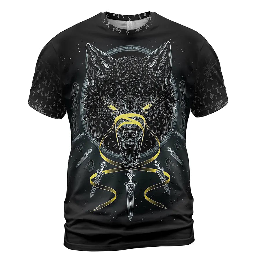 Bold Viking T-Shirt Fenrir Symbol and Odin Power