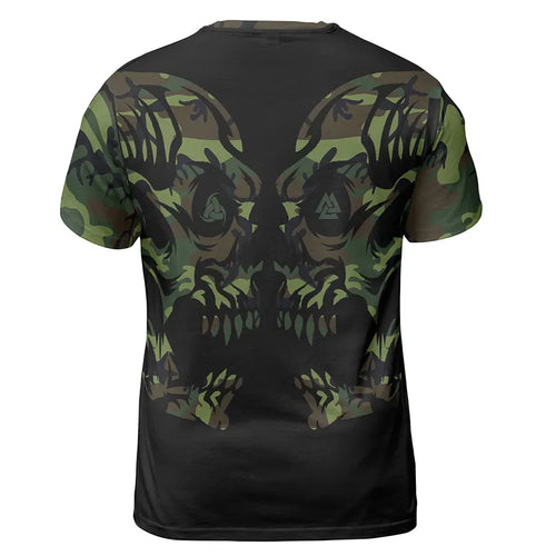 Camo Skull Viking T-Shirt Valknut Symbol Triple-Horn