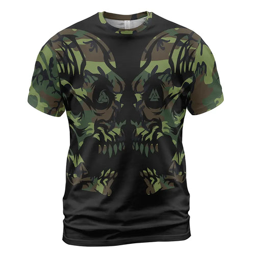 Camo Skull Viking T-Shirt Valknut Symbol Triple-Horn
