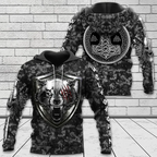 Camo Viking Hoodie with Norse Wolf Symbol and Hammer of Thor