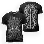 Epic Viking T-Shirt Odin Raven Wolf Art