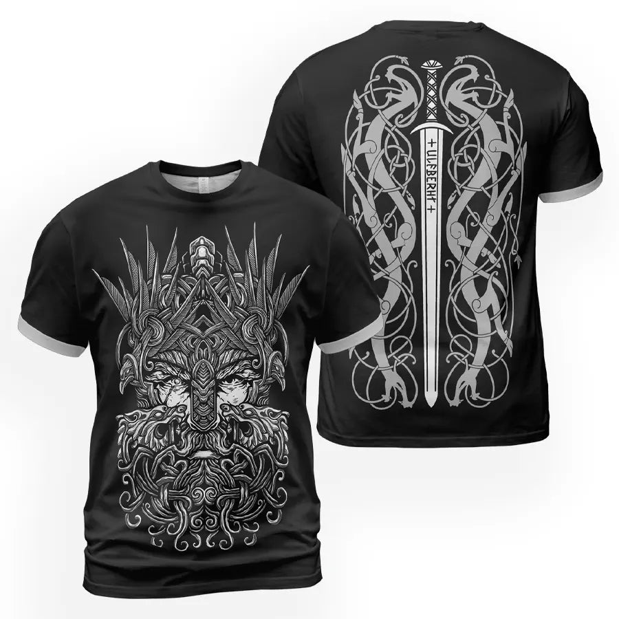 Epic Viking T-Shirt Odin Raven Wolf Art