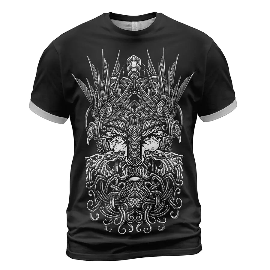 Epic Viking T-Shirt Odin Raven Wolf Art
