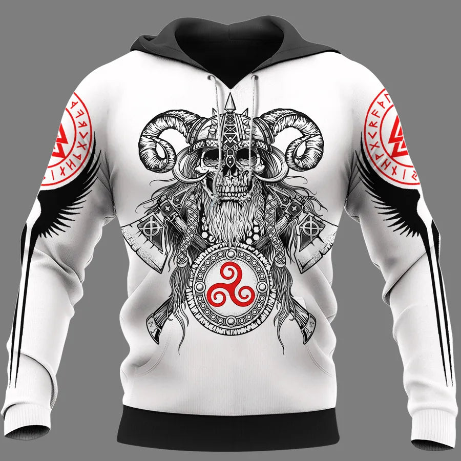 Hoodie Viking – Viking Skull with Beard – Triple Horn Emblem