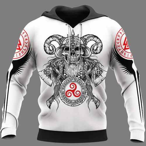 Hoodie Viking – Viking Skull with Beard – Triple Horn Emblem
