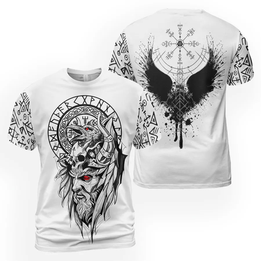 Norse T-Shirt Odin Viking Raven Vegvisir Symbol