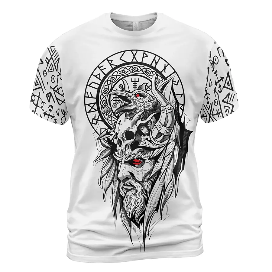 Norse T-Shirt Odin Viking Raven Vegvisir Symbol