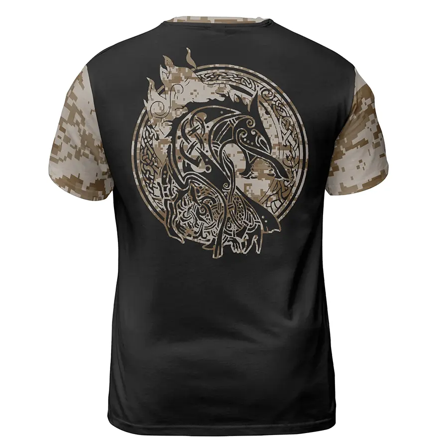 Norse T-Shirt Valknut Symbol Viking Skull Art Camouflage