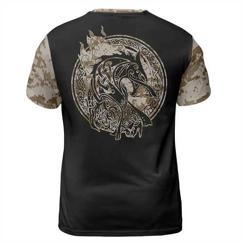 Norse T-Shirt Valknut Symbol Viking Skull Art Camouflage