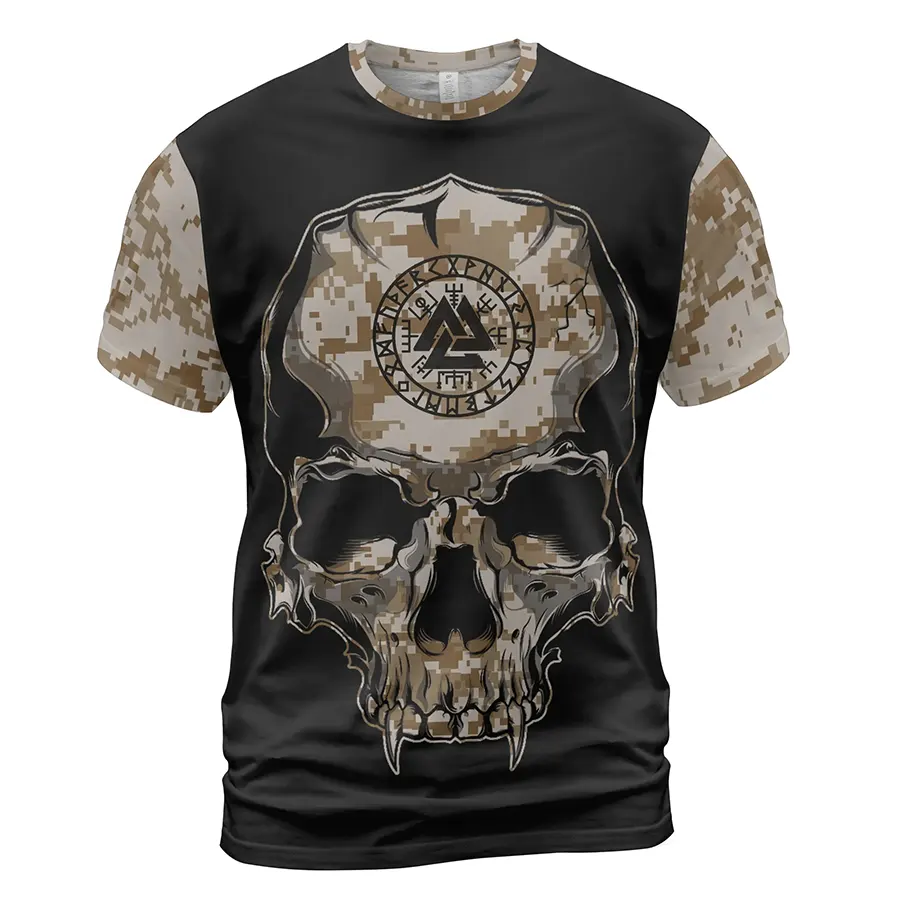 Norse T-Shirt Valknut Symbol Viking Skull Art Camouflage