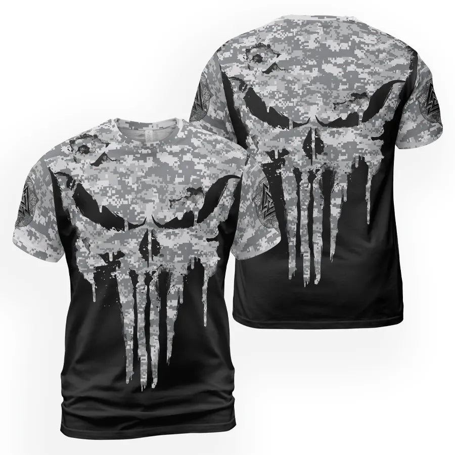 Norse T Shirts Dripping Viking Skull Drawing Camouflage