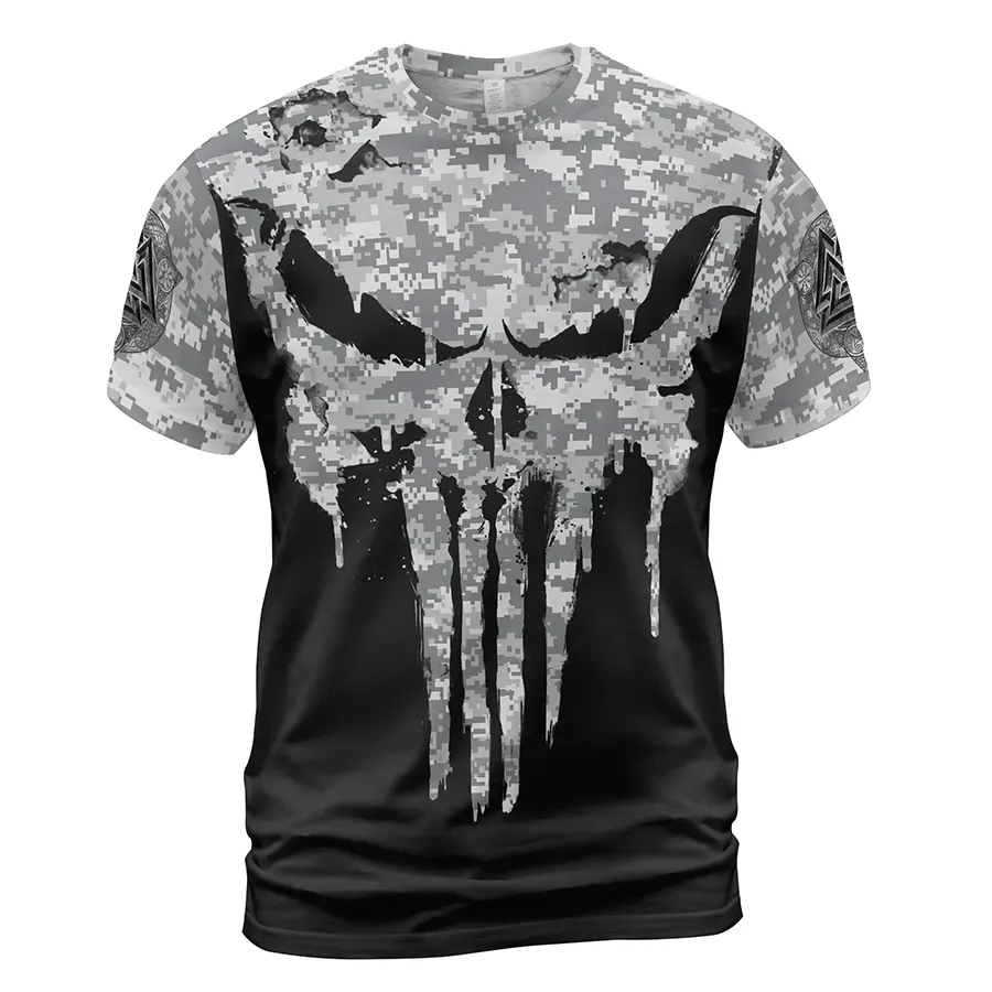Norse T Shirts Dripping Viking Skull Drawing Camouflage