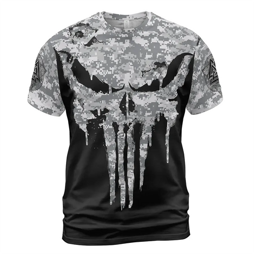 Norse T Shirts Dripping Viking Skull Drawing Camouflage