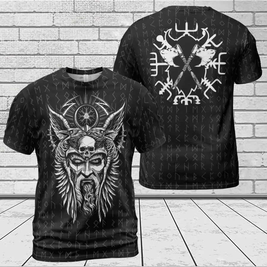 Norse T-Shirts Odin with Rune Ancient Wisdom