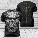 Norse T-Shirts Viking Skull Drawing with Nordic Compass