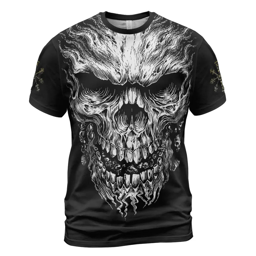 Norse T-Shirts Viking Skull Drawing with Nordic Compass