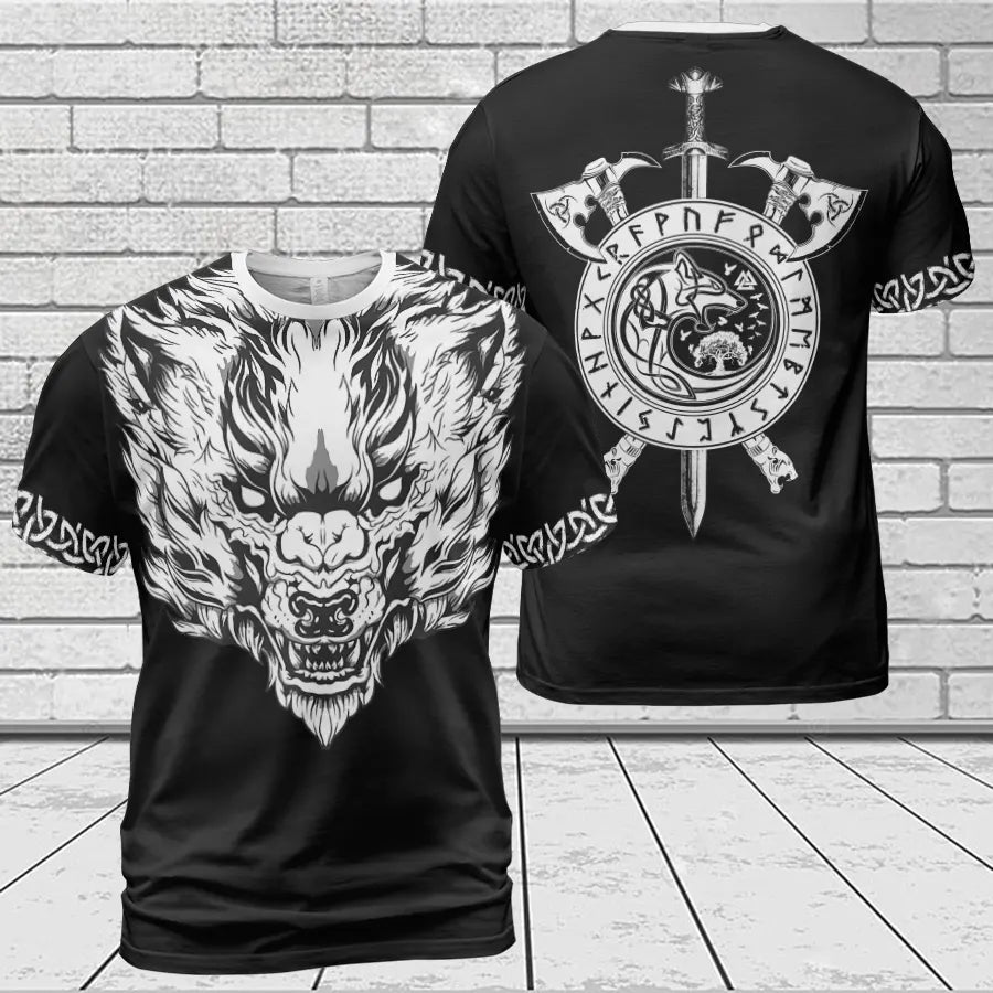 Norse T-Shirts Viking Wolf Symbol Wild Legacy