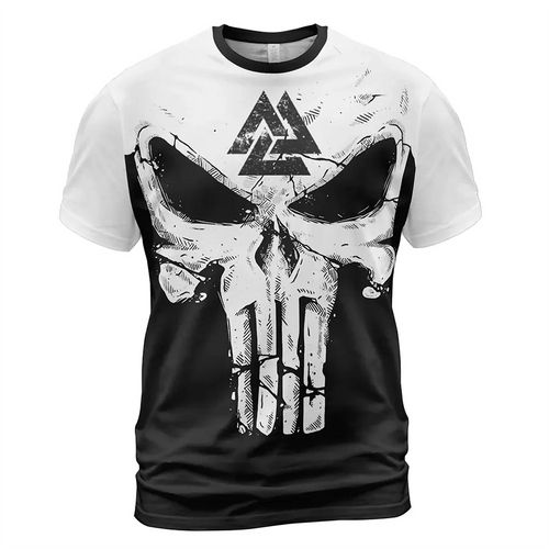 Norse Tee Viking Skull Art with Valknut Symbol