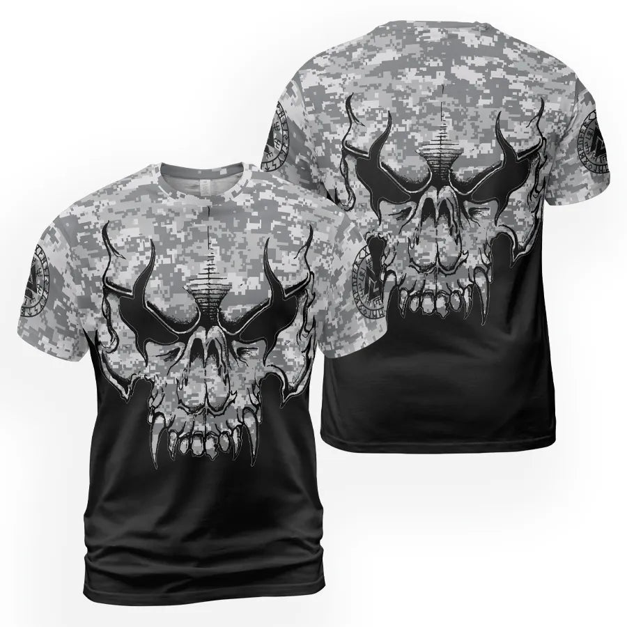 Norse Tee Viking Skull Drawing Camouflage Style