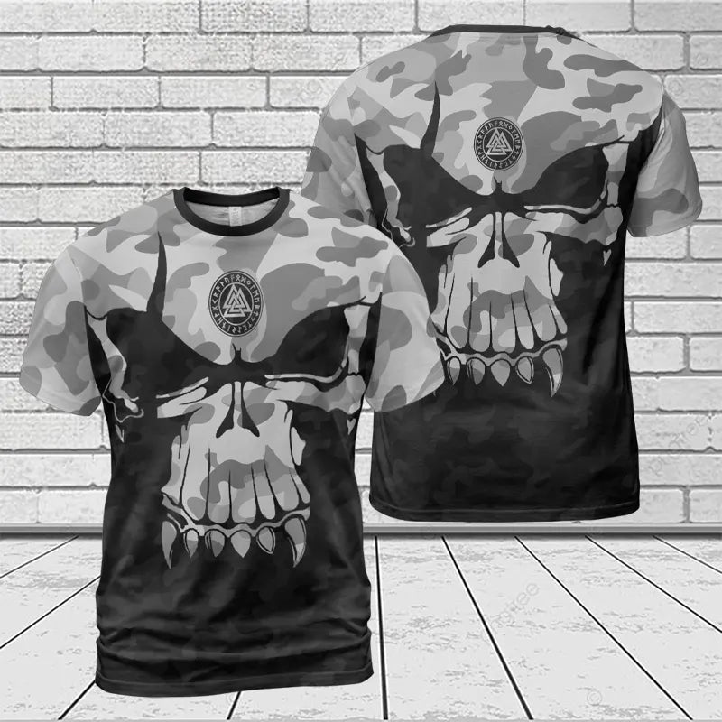 Norse Tee Viking Skull with Valknut Symbol Camo