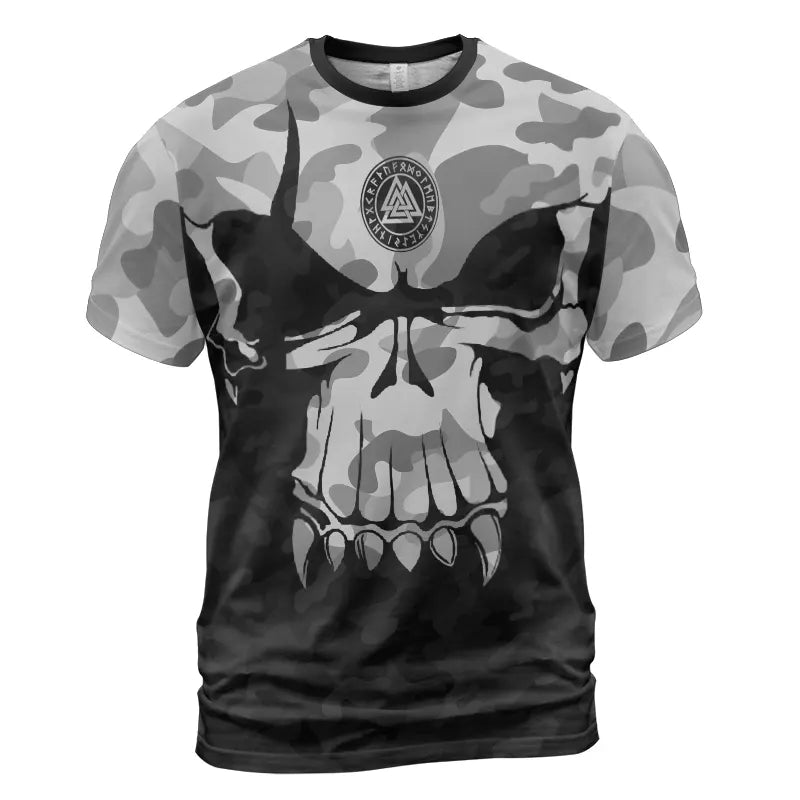 Norse Tee Viking Skull with Valknut Symbol Camo