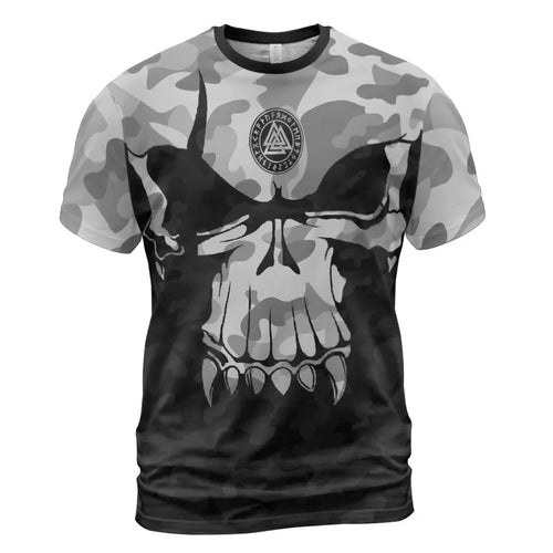 Norse Tee Viking Skull with Valknut Symbol Camo