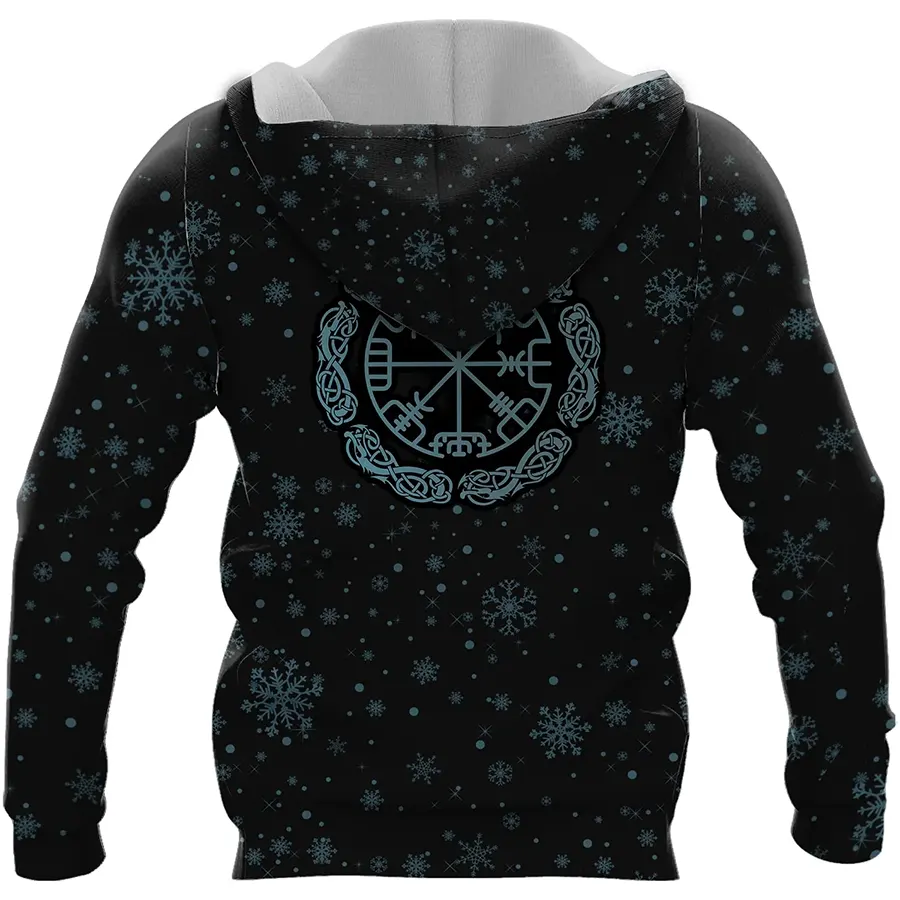 Viking Hoodie Fenrir Art and Vegvisir Symbol