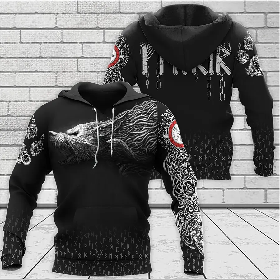 Viking Hoodie Fenrir Clothing with Rune Power