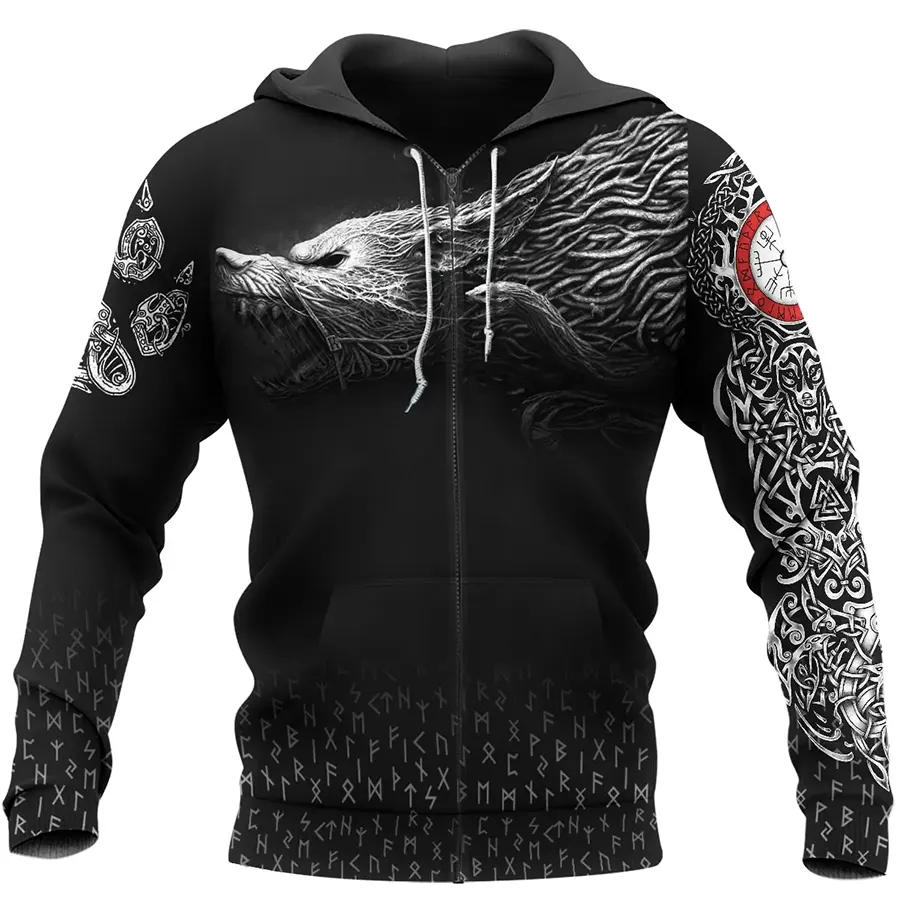 Viking Hoodie Fenrir Clothing with Rune Power