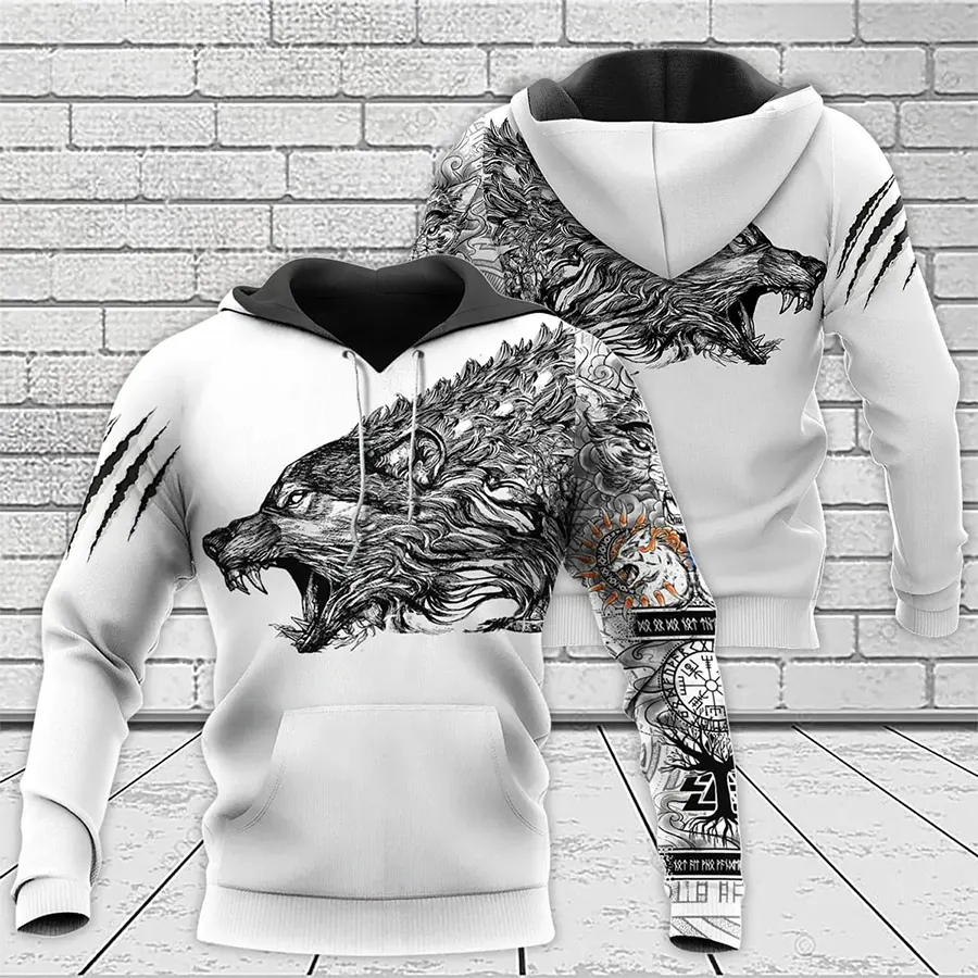 Viking Hoodie Fierce Wolf Art Claws Scratch