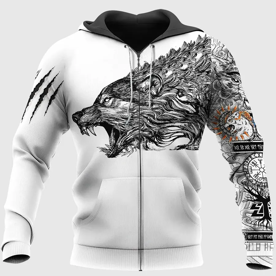 Viking Hoodie Fierce Wolf Art Claws Scratch