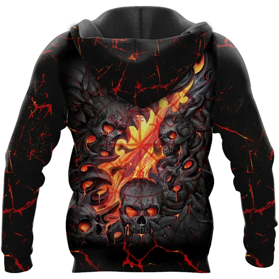 Viking Hoodie Flaming Occult Skull Valknut Warrior