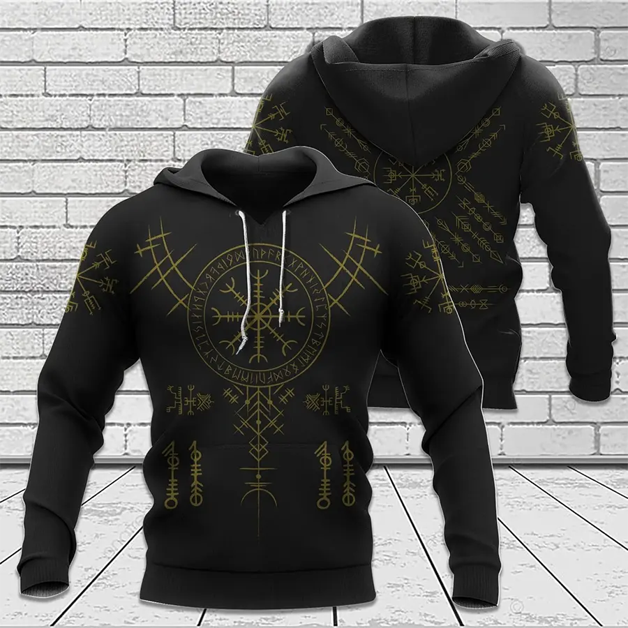 Viking Hoodie Helm of Awe and Vegvisir Symbol Warrior