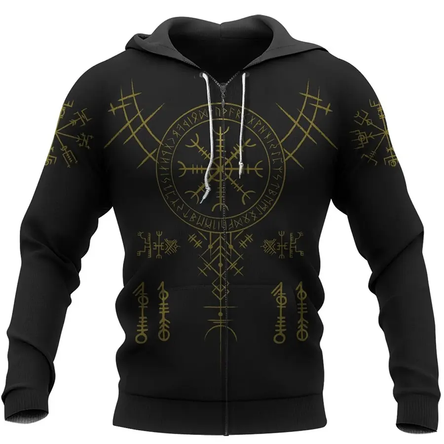 Viking Hoodie Helm of Awe and Vegvisir Symbol Warrior