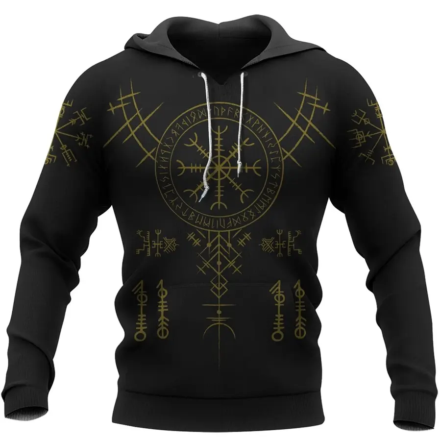 Viking Hoodie Helm of Awe and Vegvisir Symbol Warrior