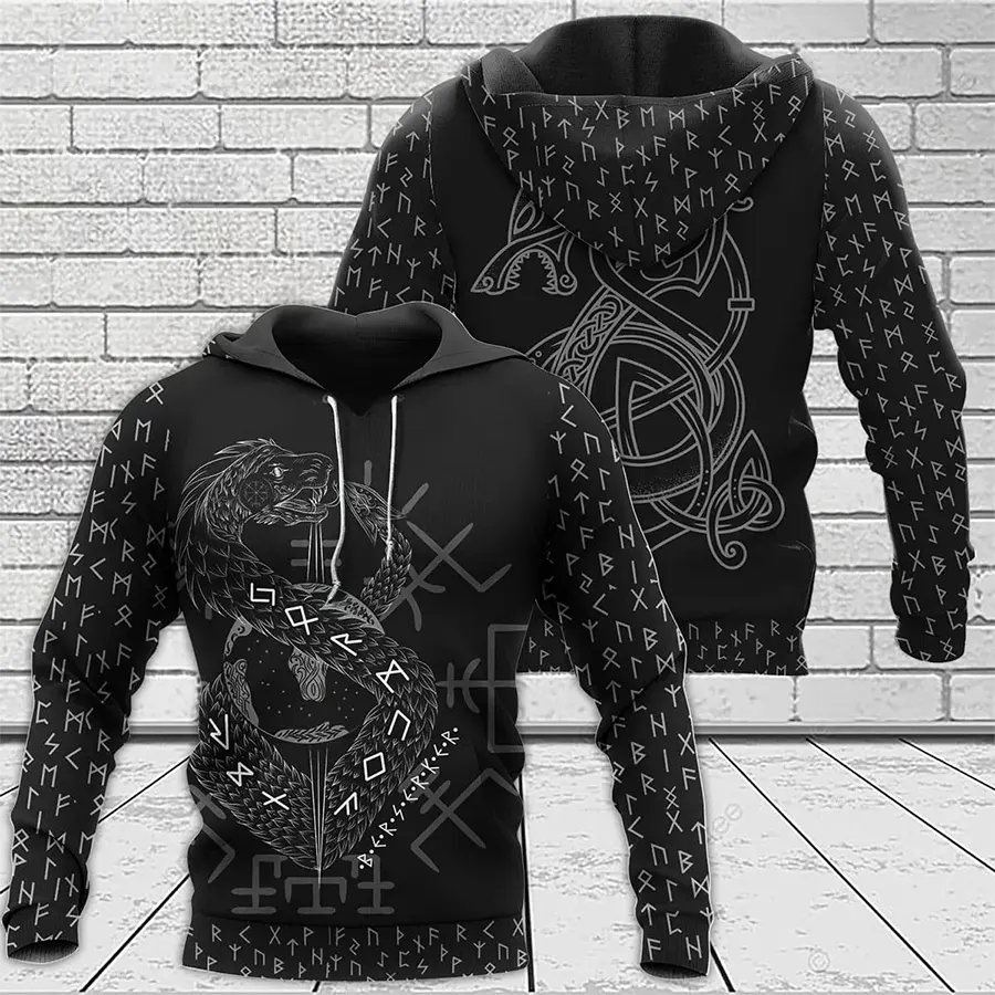 Viking Hoodie Jormungandr Art and Fenrir Art Norse Myth
