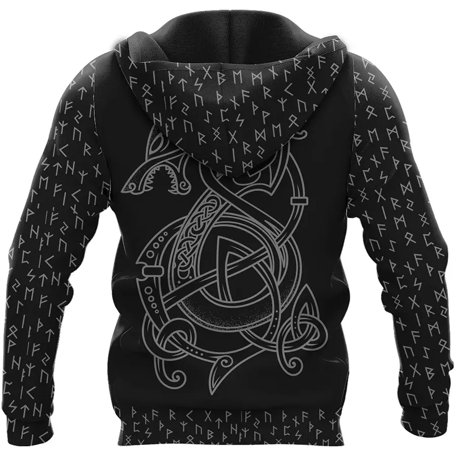 Viking Hoodie Jormungandr Art and Fenrir Art Norse Myth
