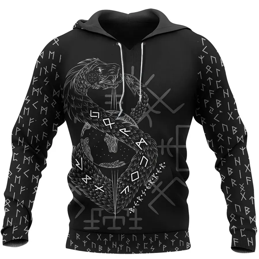 Viking Hoodie Jormungandr Art and Fenrir Art Norse Myth